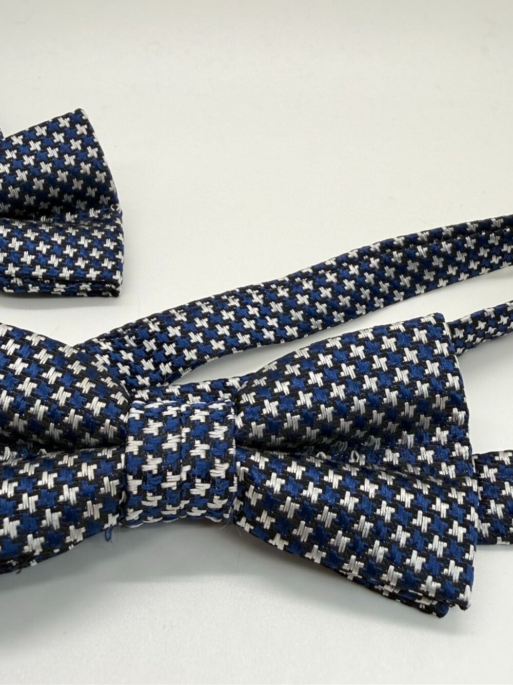 Navy Blue White Geometric Bow Tie Set of 2 Pre-Tied Adjustable Size Unmarked